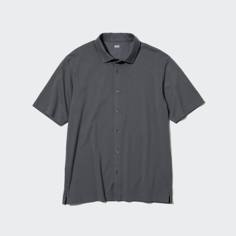 Women Uniqlo Airism Full Open Short-sleeve Polo Shirts Grey | 886044