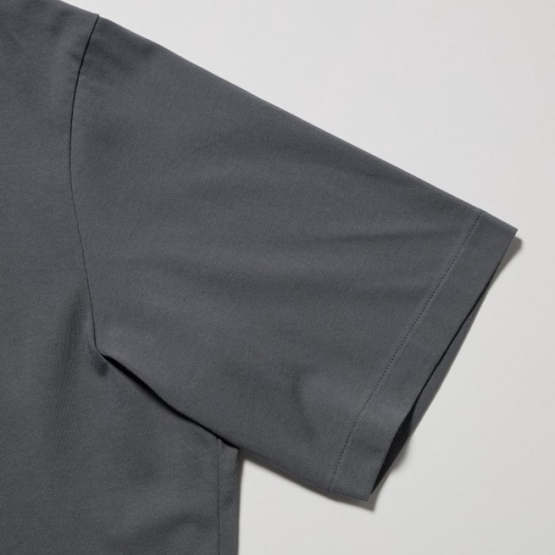 Women Uniqlo Airism Full Open Short-sleeve Polo Shirts Grey | 886044