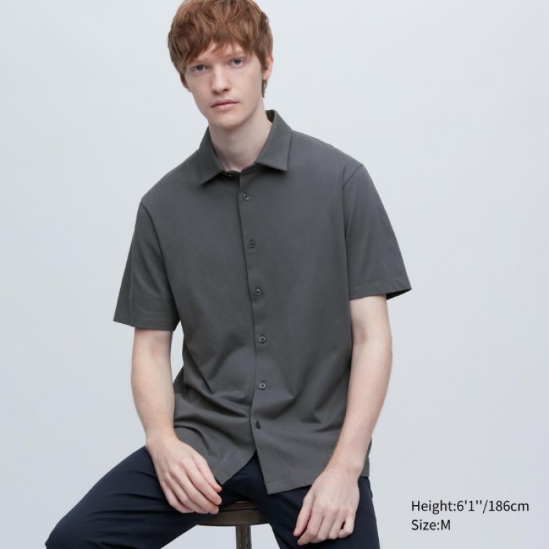 Women Uniqlo Airism Full Open Short-sleeve Polo Shirts Grey | 886044