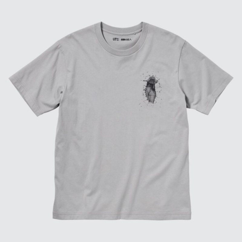 Women Uniqlo Attack on Titan UT Short-Sleeve A Titan Inside The Wall T Shirts Grey | 500338