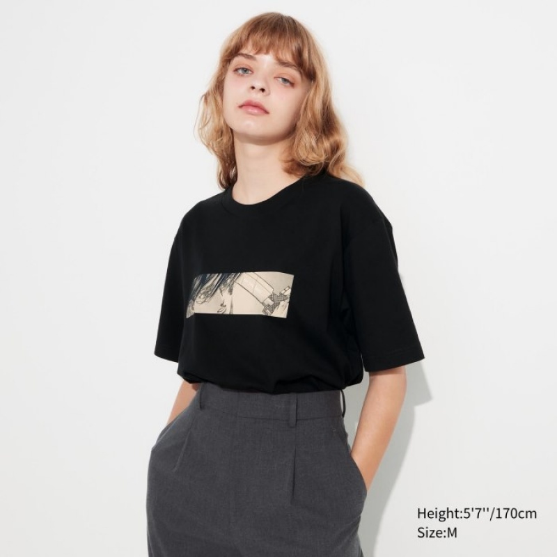 Women Uniqlo Attack on Titan UT Short-Sleeve T Shirts Black | 6408442