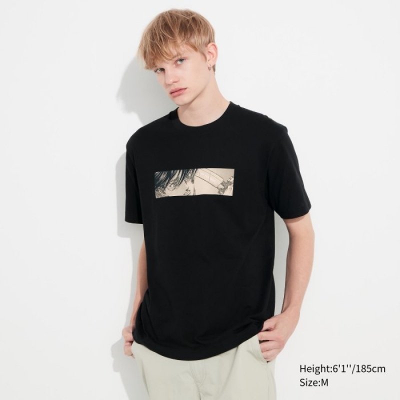 Women Uniqlo Attack on Titan UT Short-Sleeve T Shirts Black | 6408442