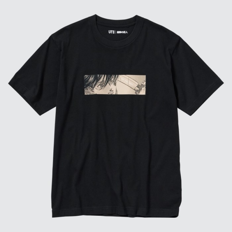 Women Uniqlo Attack on Titan UT Short-Sleeve T Shirts Black | 6408442