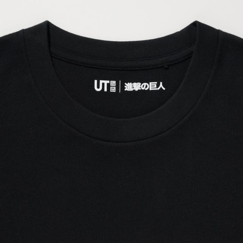 Women Uniqlo Attack on Titan UT Short-Sleeve T Shirts Black | 6408442