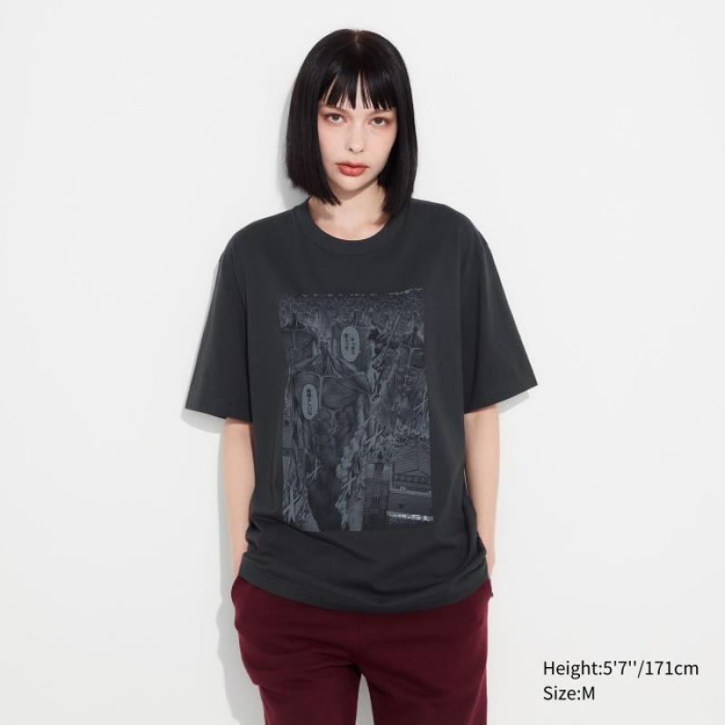 Women Uniqlo Attack on Titan UT Short-Sleeve T Shirts Grey | 3302282