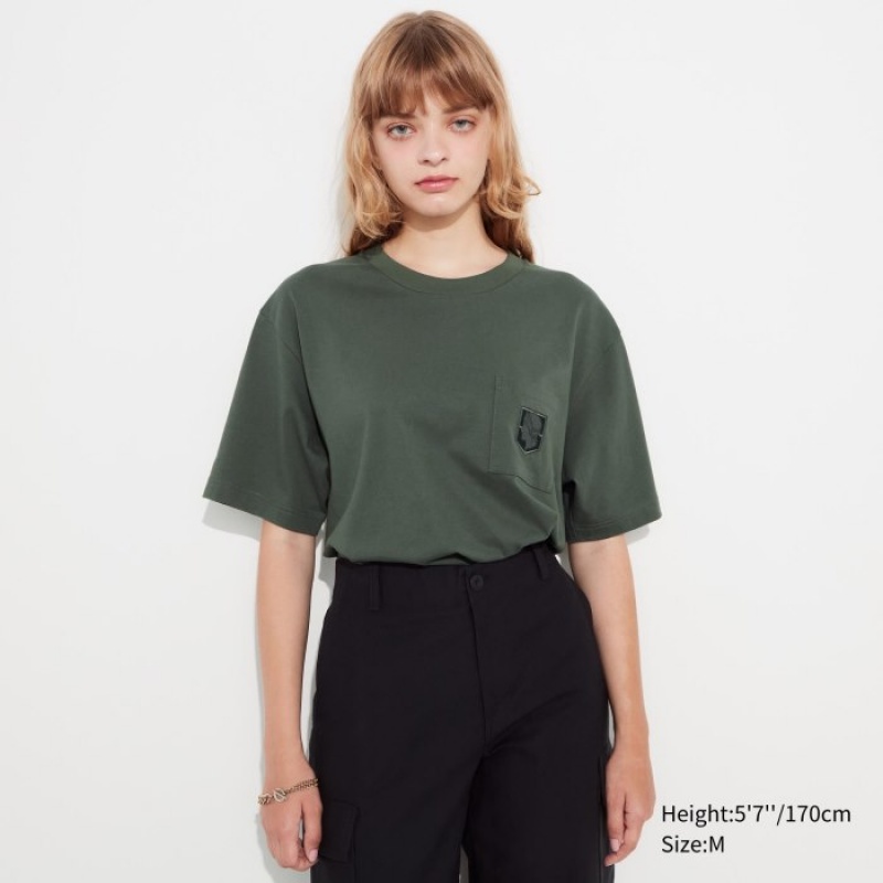 Women Uniqlo Attack on Titan UT Short-Sleeve T Shirts Green | 8976125