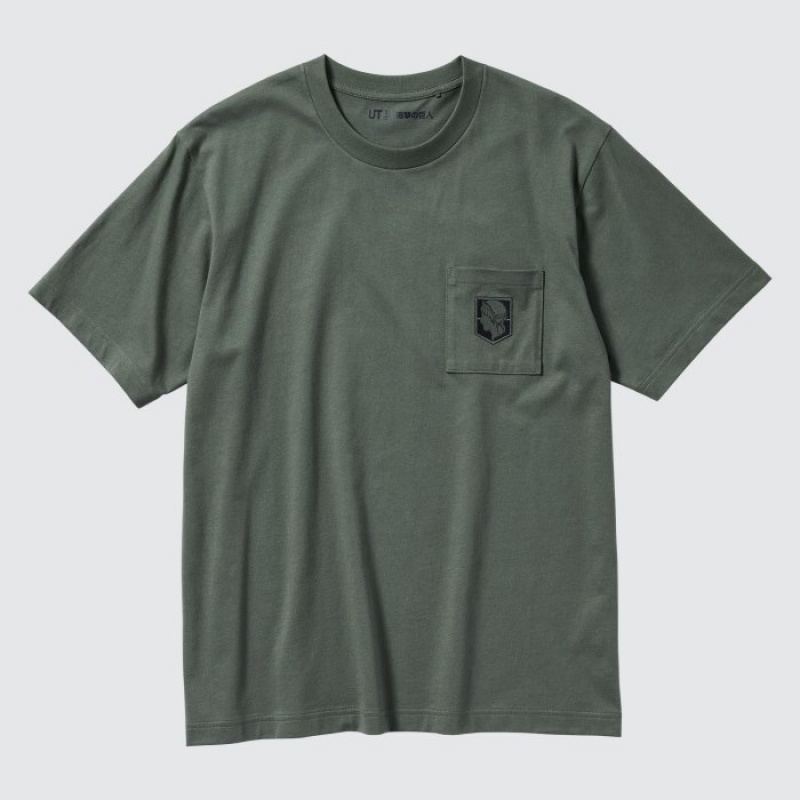 Women Uniqlo Attack on Titan UT Short-Sleeve T Shirts Green | 8976125