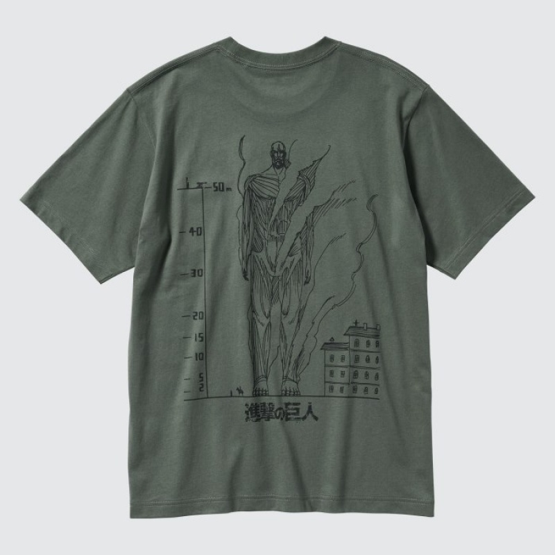 Women Uniqlo Attack on Titan UT Short-Sleeve T Shirts Green | 8976125