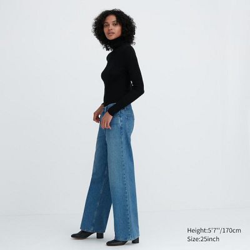 Women Uniqlo Baggy Jeans Blue | 5683228