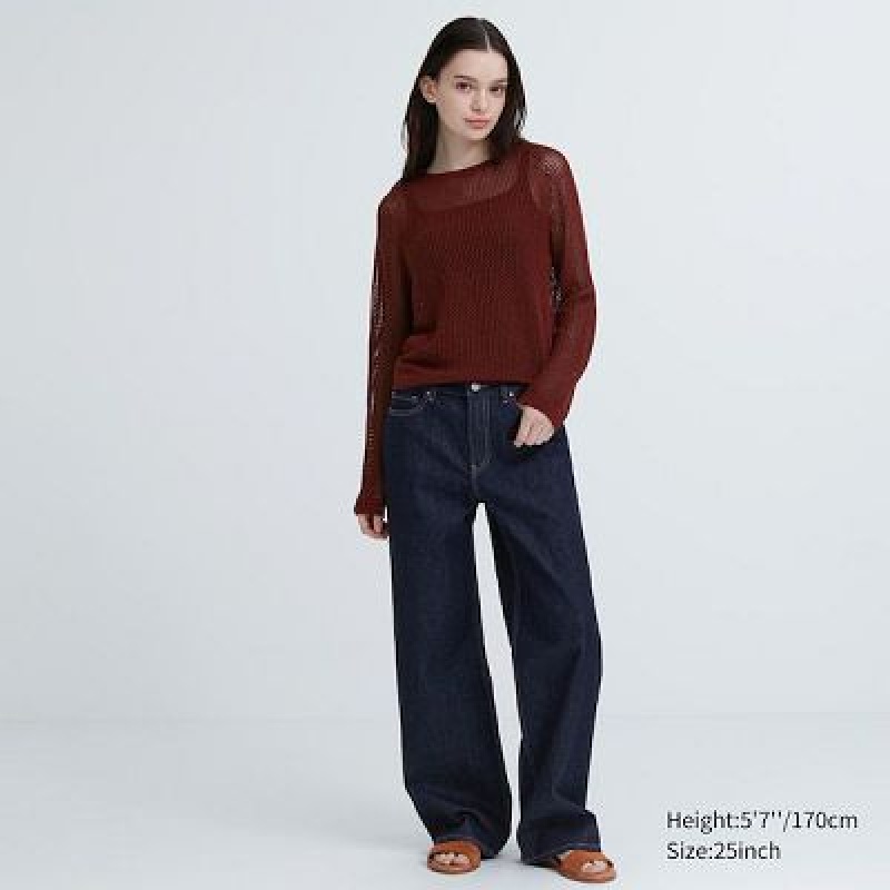 Women Uniqlo Baggy Jeans Navy | 3437199