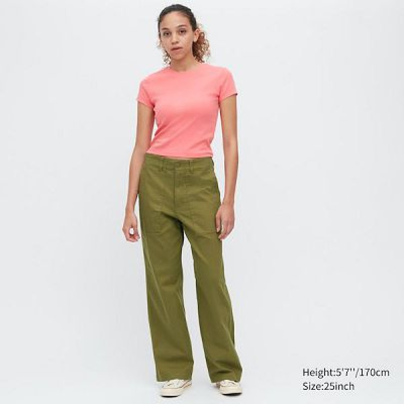 Women Uniqlo Baker Pants Olive | 3937516