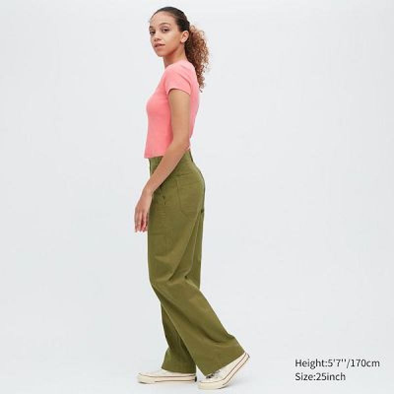 Women Uniqlo Baker Pants Olive | 3937516