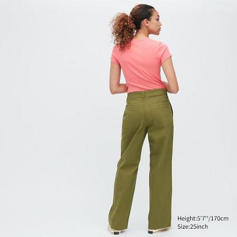 Women Uniqlo Baker Pants Olive | 3937516