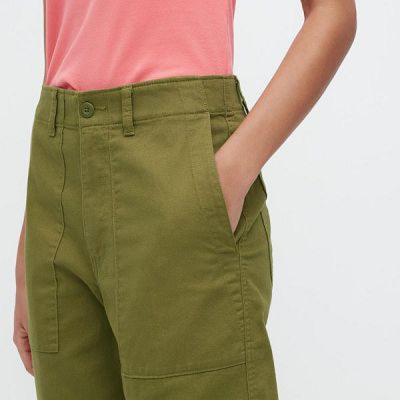 Women Uniqlo Baker Pants Olive | 3937516