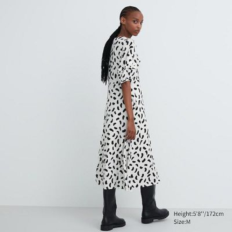 Women Uniqlo Balloon Sleeve Short-Sleeve Dress White | 9005724