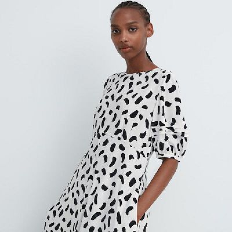 Women Uniqlo Balloon Sleeve Short-Sleeve Dress White | 9005724