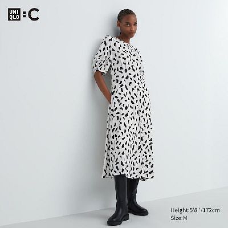 Women Uniqlo Balloon Sleeve Short-Sleeve Dress White | 9005724