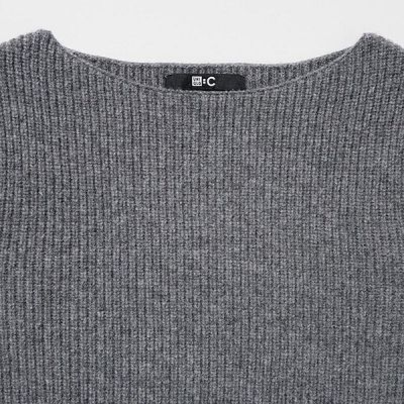 Women Uniqlo Boat Neck Long-Sleeve Knit Dress Grey | 3825821