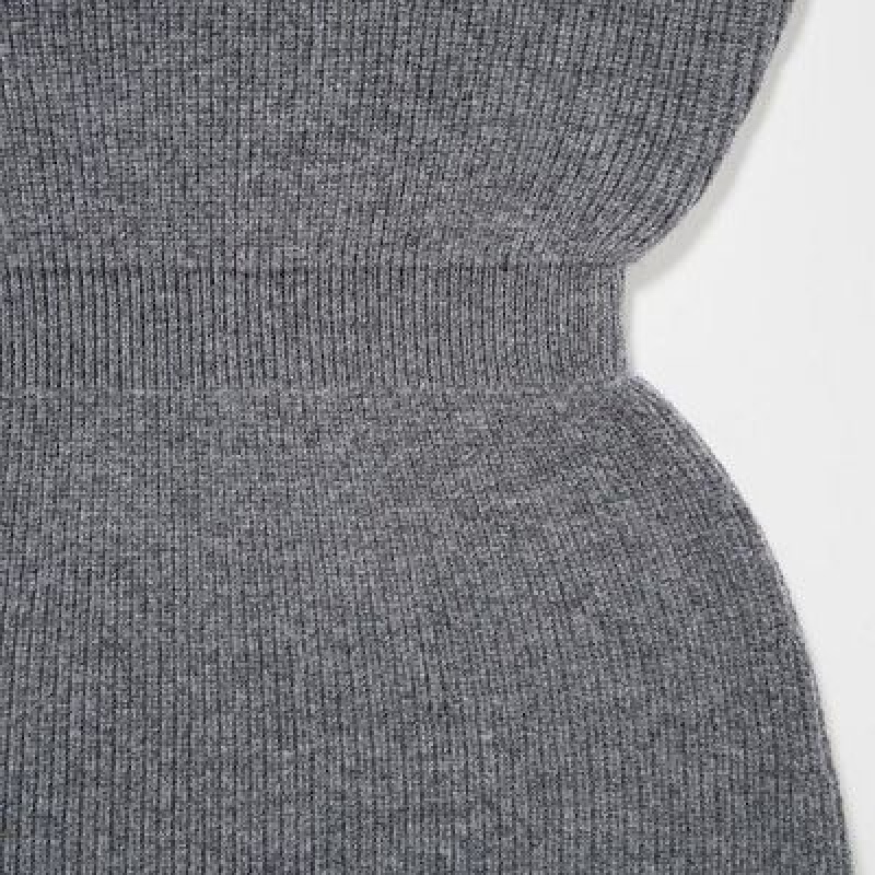 Women Uniqlo Boat Neck Long-Sleeve Knit Dress Grey | 3825821