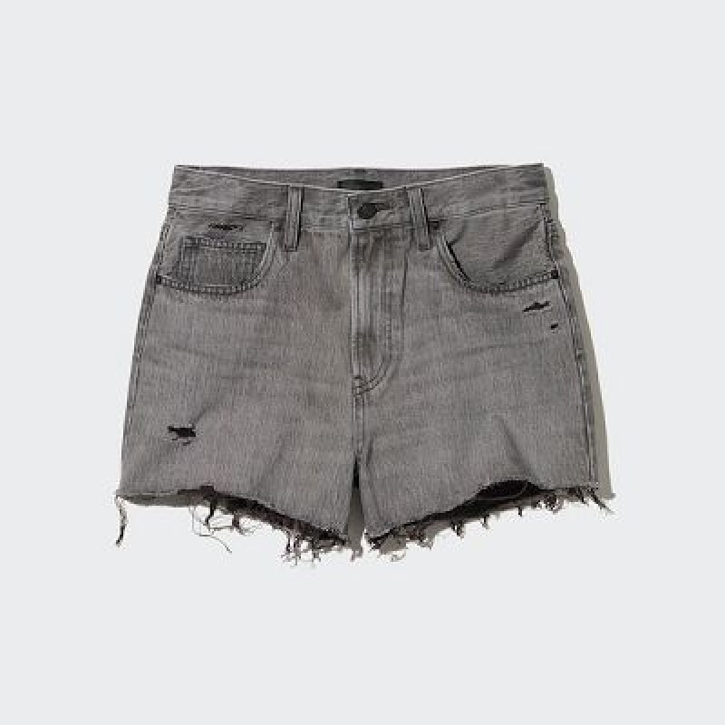 Women Uniqlo Boyfriend Denim Shorts Grey | 6826810