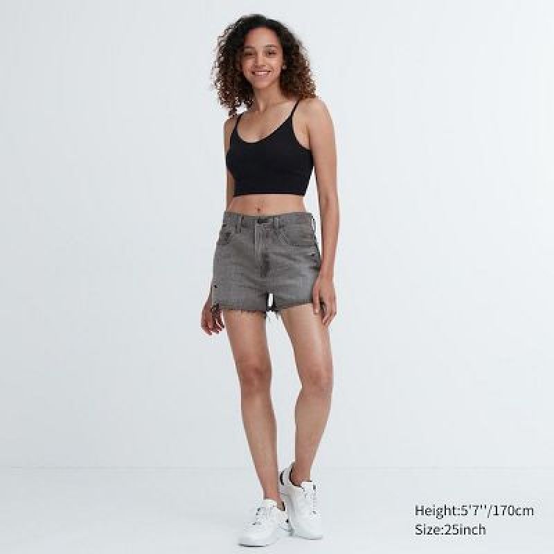 Women Uniqlo Boyfriend Denim Shorts Grey | 6826810