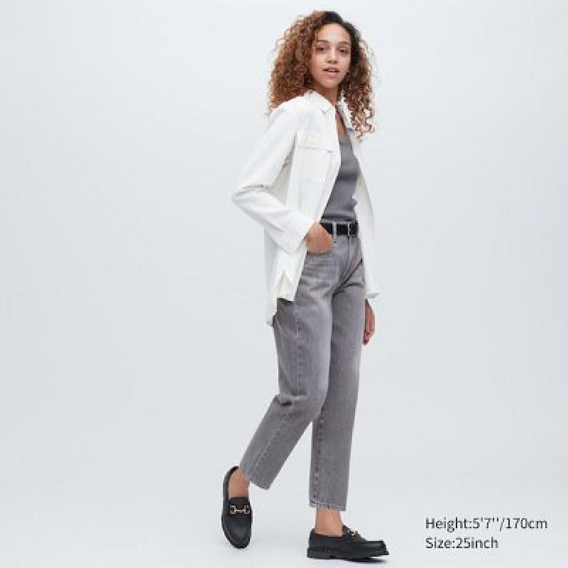 Women Uniqlo Boyfriend Tapered Jeans Grey | 2989952
