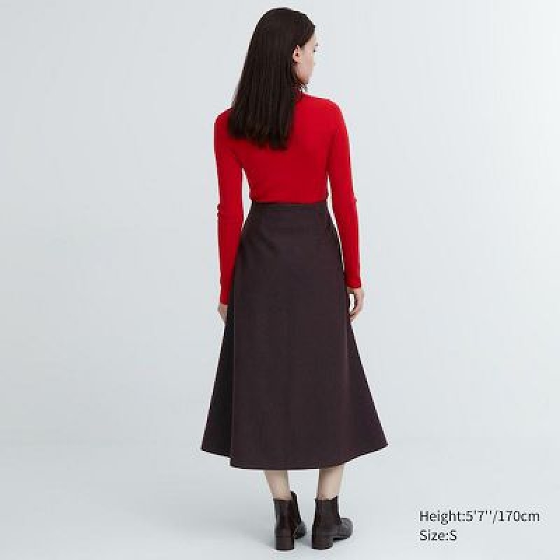 Women Uniqlo Brushed Jersey Flared Skirts Brown | 5774020