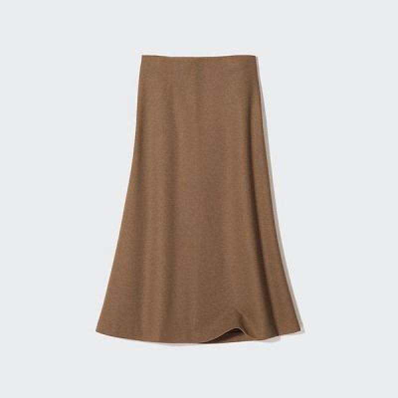 Women Uniqlo Brushed Jersey Flared Skirts Brown | 9693216