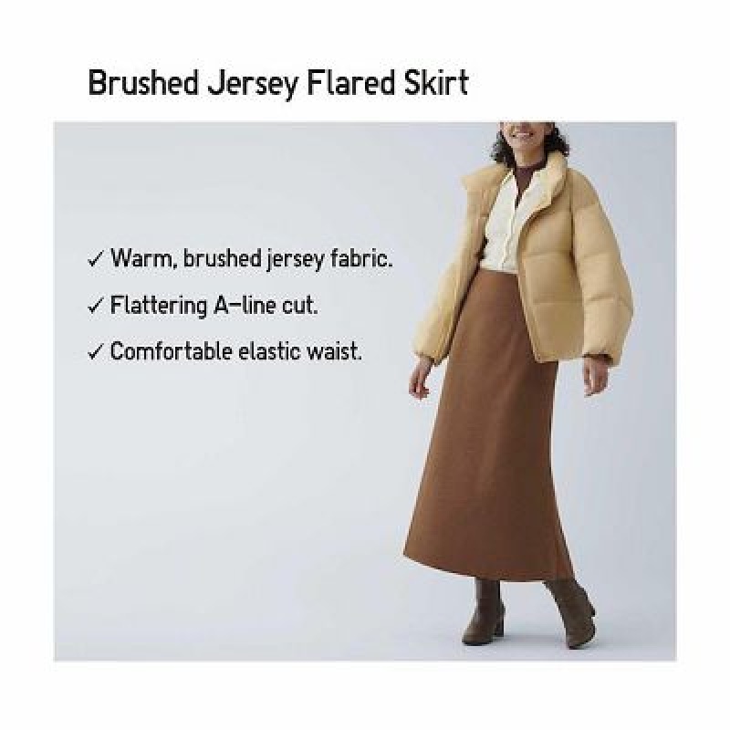 Women Uniqlo Brushed Jersey Flared Skirts Brown | 9693216