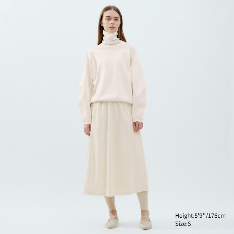 Women Uniqlo Brushed Jersey Turtleneck Long-Sleeve T Shirts White | 6844416