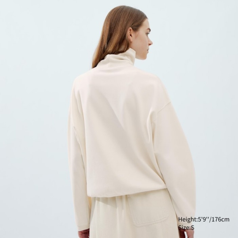 Women Uniqlo Brushed Jersey Turtleneck Long-Sleeve T Shirts White | 6844416