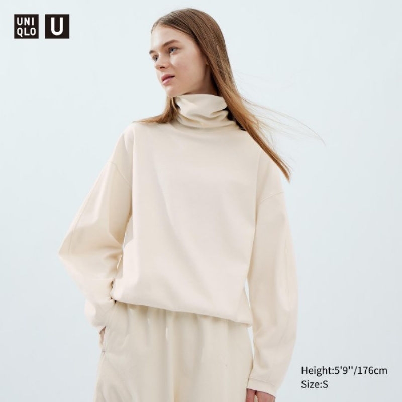 Women Uniqlo Brushed Jersey Turtleneck Long-Sleeve T Shirts White | 6844416