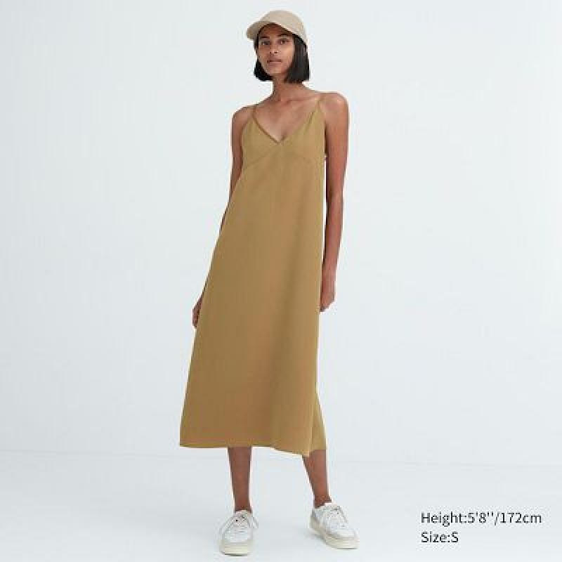 Women Uniqlo Camisole Midi Dress Brown | 7891710
