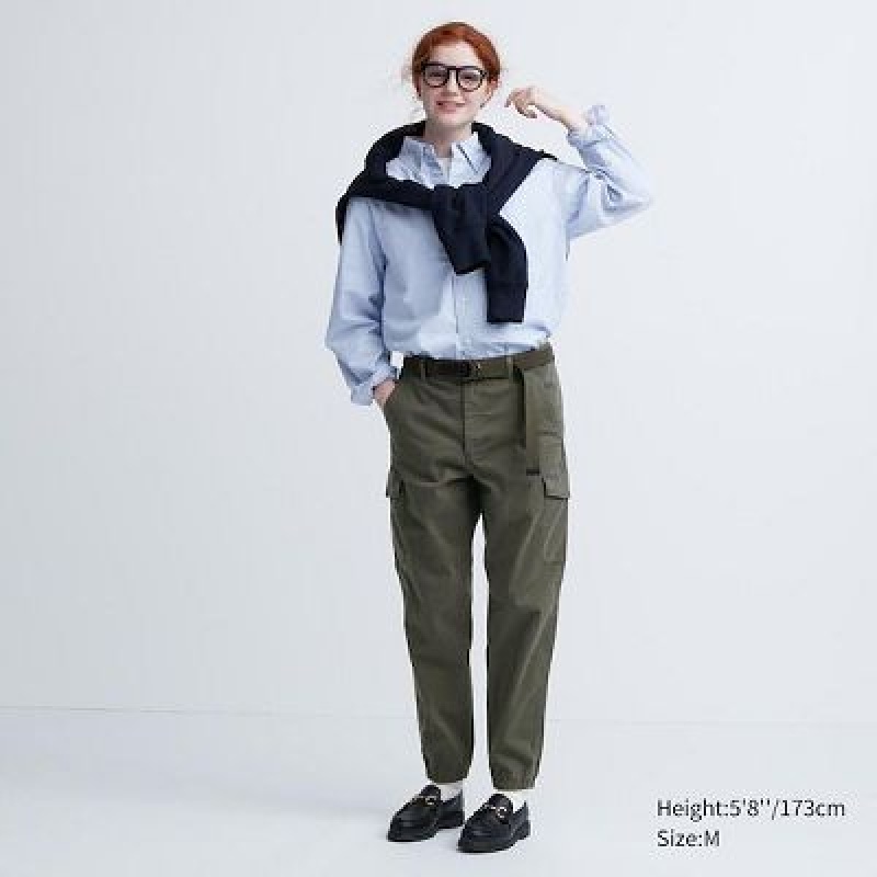 Women Uniqlo Cargo Joggers Olive | 3808267