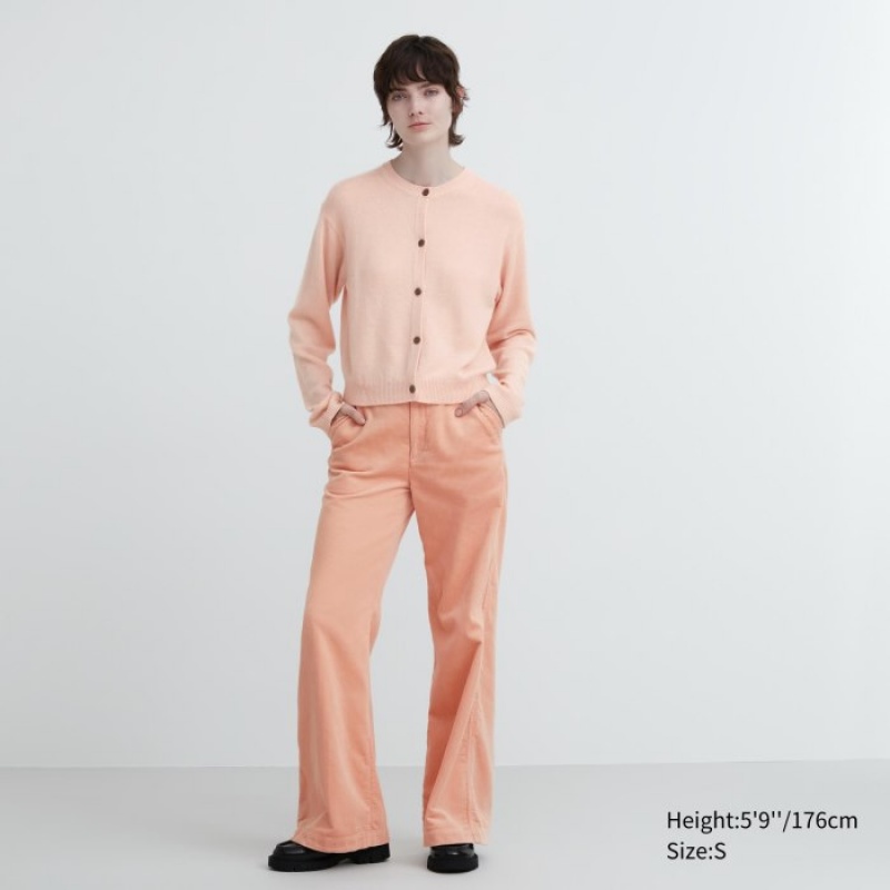 Women Uniqlo Cashmere Crew Neck Long-Sleeve Short Cardigan Pink | 3790854