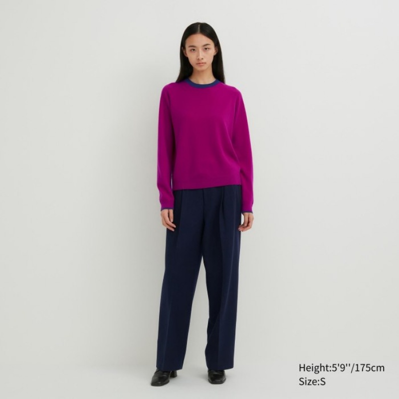 Women Uniqlo Cashmere Crew Neck Long-sleeve Sweaters Pink | 8040924