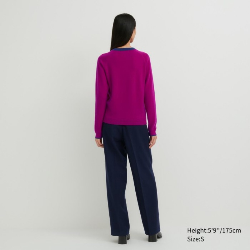 Women Uniqlo Cashmere Crew Neck Long-sleeve Sweaters Pink | 8040924