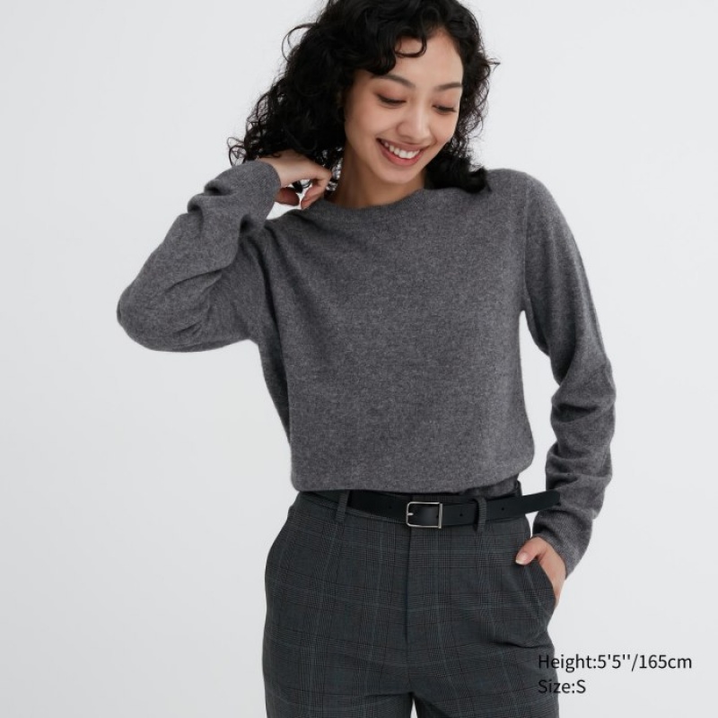 Women Uniqlo Cashmere Crew Neck Long-sleeve Sweaters Grey | 9184248