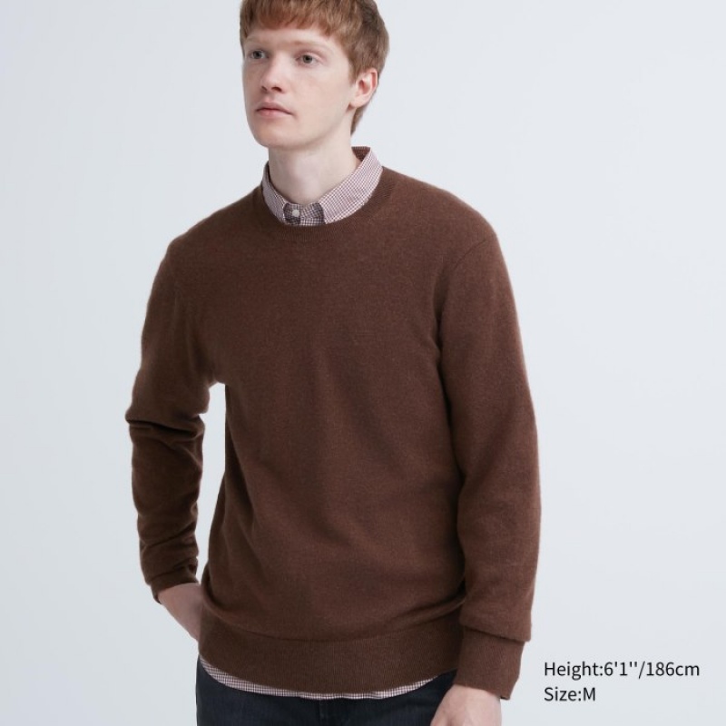 Women Uniqlo Cashmere Crew Neck Long-sleeve Sweaters Brown | 4763991