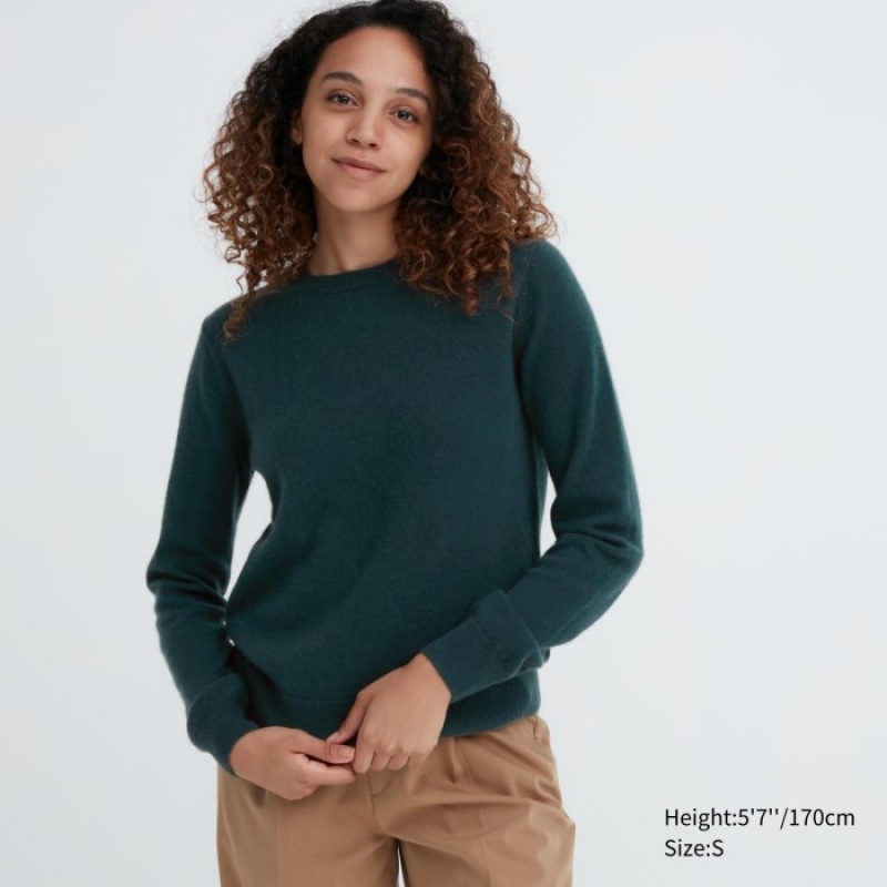 Women Uniqlo Cashmere Crew Neck Long-sleeve Sweaters Green | 5424129