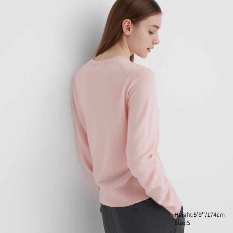 Women Uniqlo Cashmere Crew Neck Long-sleeve Sweaters Pink | 1959608