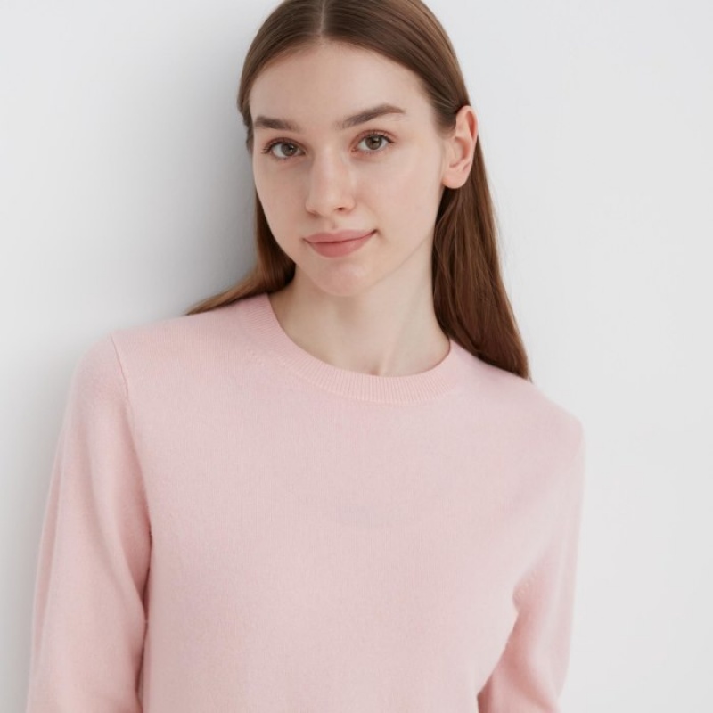 Women Uniqlo Cashmere Crew Neck Long-sleeve Sweaters Pink | 1959608