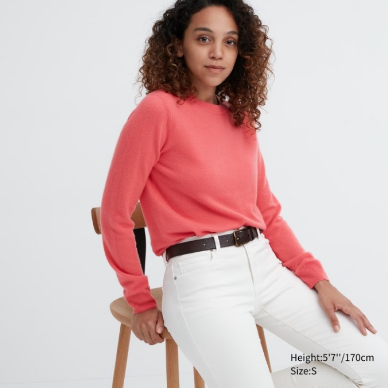Women Uniqlo Cashmere Crew Neck Long-sleeve Sweaters Pink | 1959608