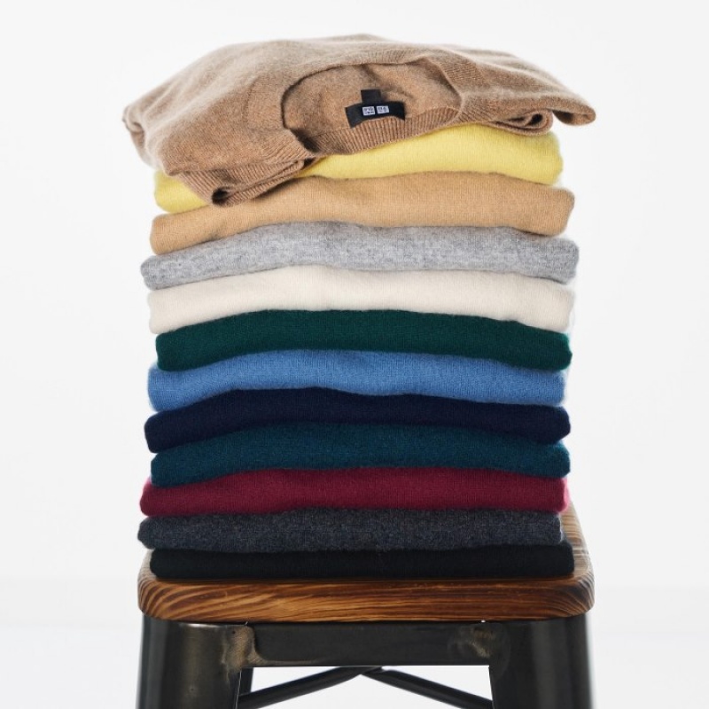 Women Uniqlo Cashmere Crew Neck Long-sleeve Sweaters Yellow | 4311476