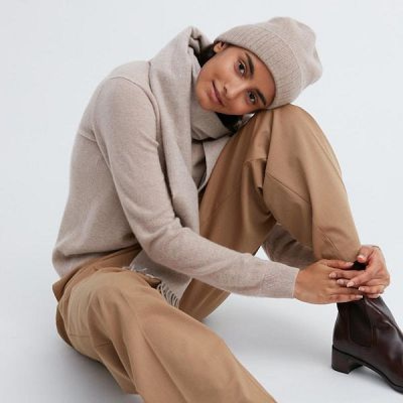 Women Uniqlo Cashmere Knitted Beanie Beige | 1142676