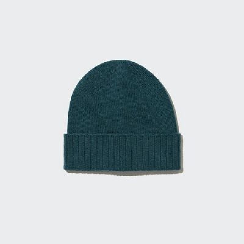 Women Uniqlo Cashmere Knitted Beanie Green | 4311679