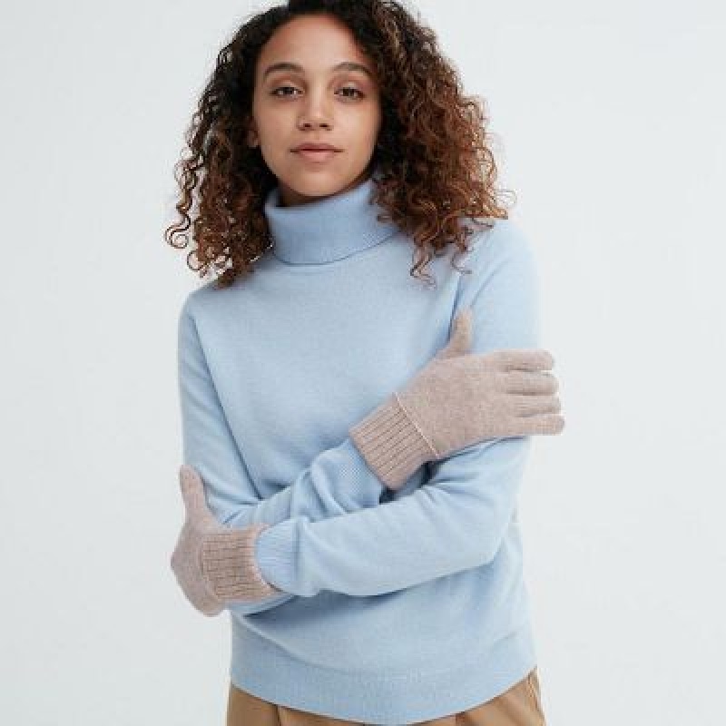 Women Uniqlo Cashmere Knitted Gloves Beige | 7164933