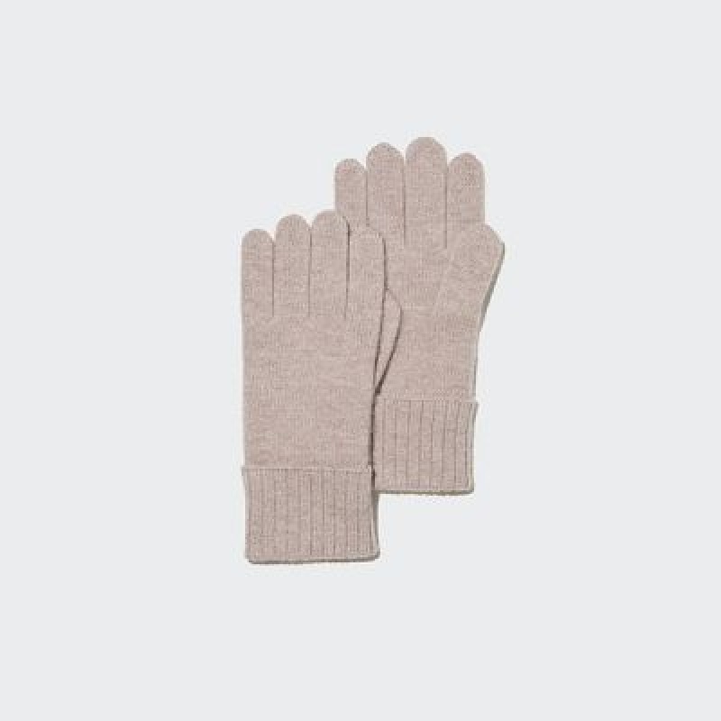 Women Uniqlo Cashmere Knitted Gloves Beige | 7164933