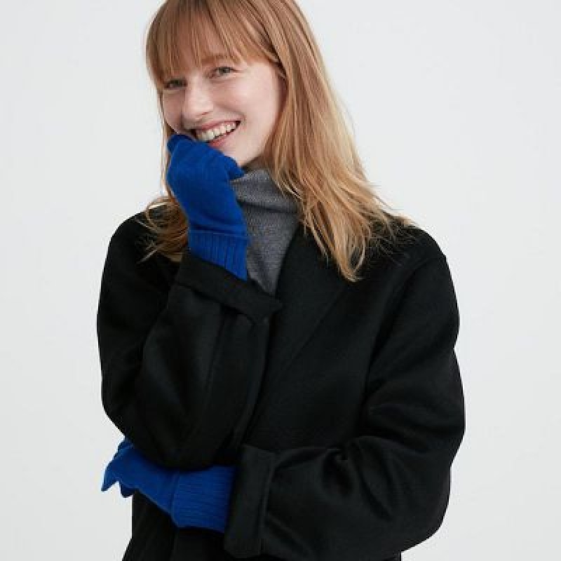Women Uniqlo Cashmere Knitted Gloves Blue | 3409294