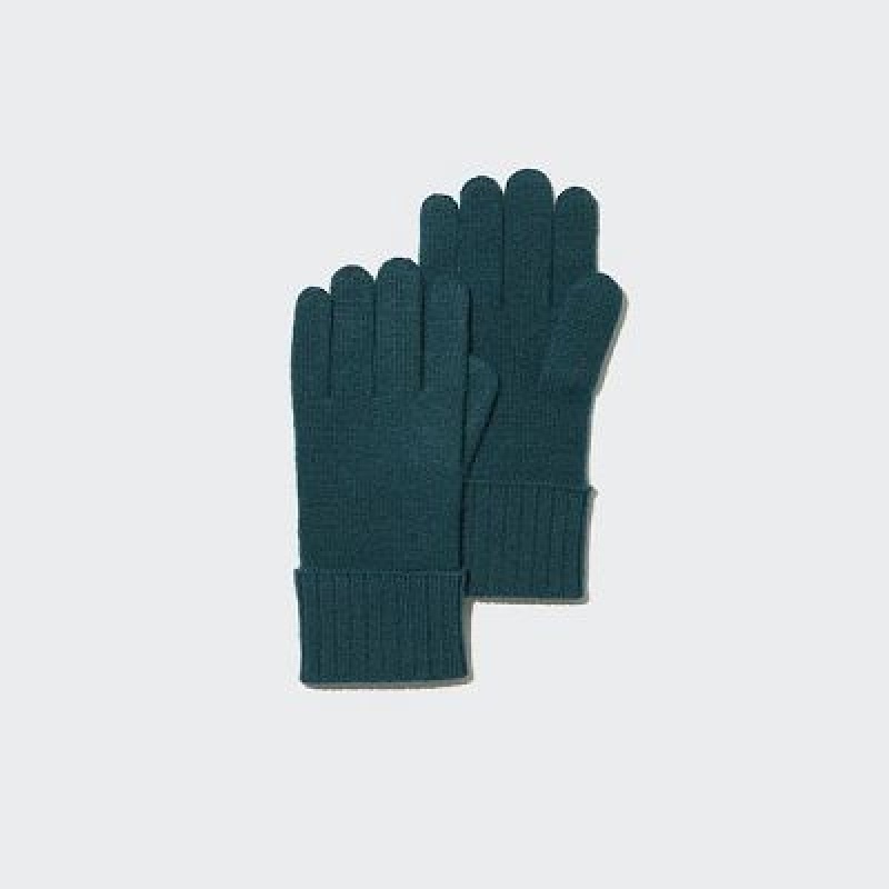 Women Uniqlo Cashmere Knitted Gloves Green | 586749
